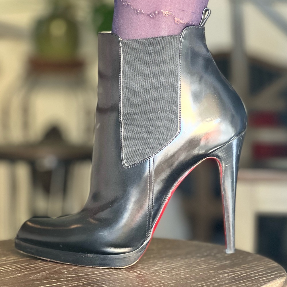 Christian Louboutin black leather booties boots